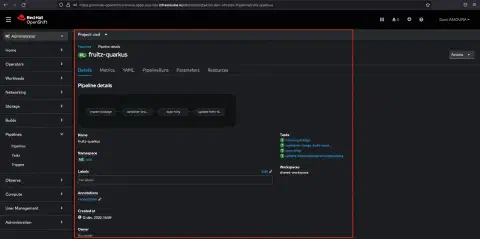 Tekton pipeline detailled view