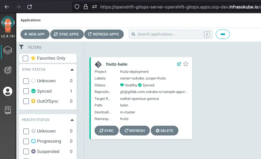 OpenShift GitOps synced app