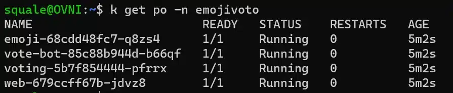 emojivoto namespace no sidecar
