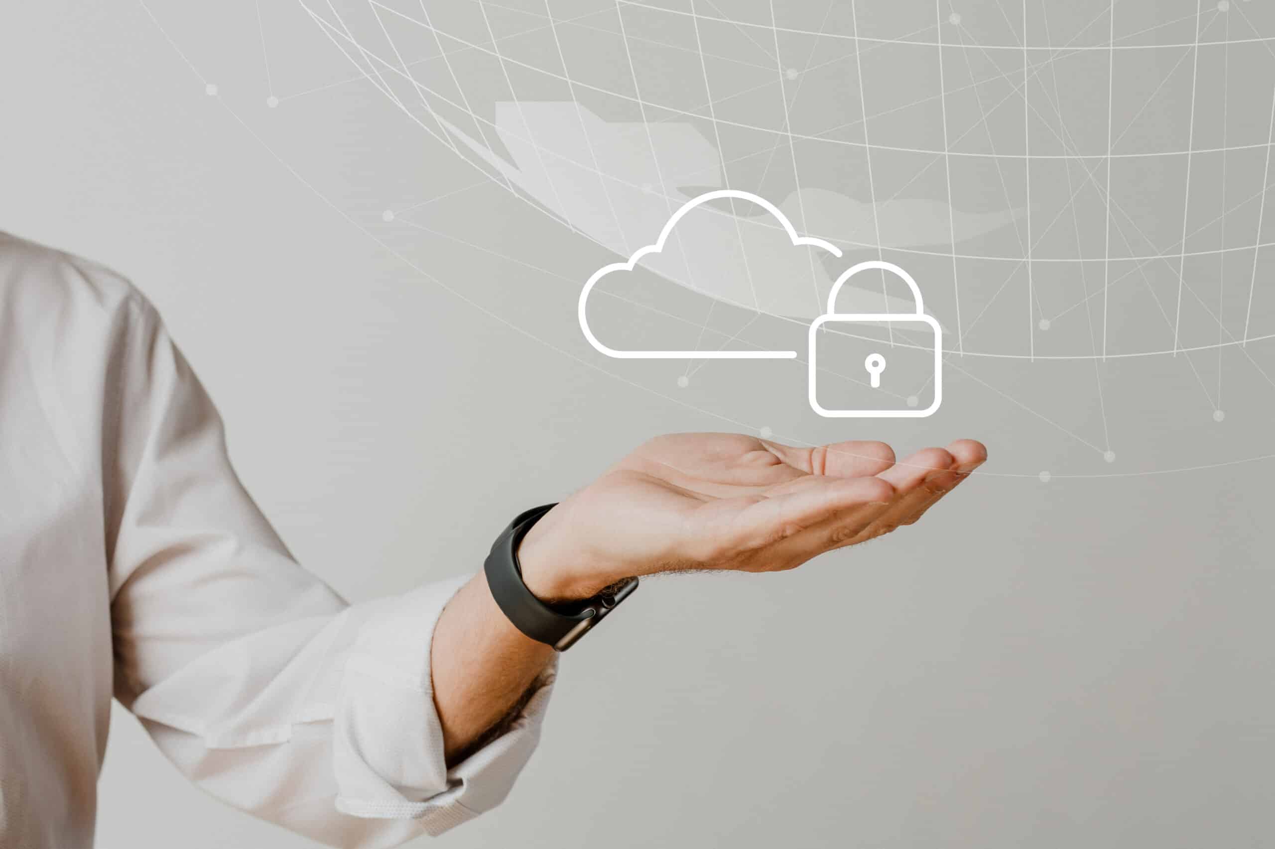 Hand holding cloud system with data protection